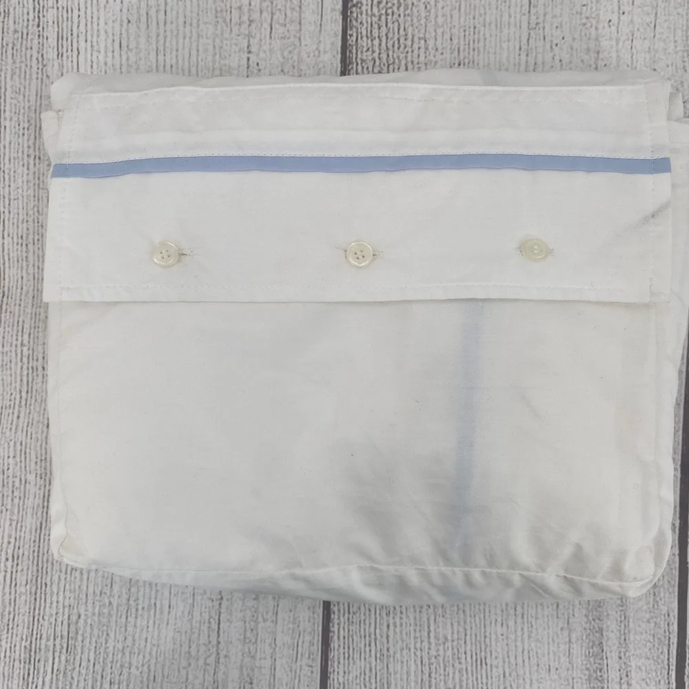Ralph Lauren Palmer Duvet Cover KING White Sky Blue Ribbon Trim 100% Cotton